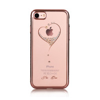 Луксозен силиконов гръб ТПУ FASHION с 3D камъни и сърце за  Apple iPhone 5 / Apple iPhone 5s / Apple iPhone SE  златисто розов кант 